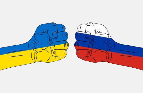 Konflikt Zwischen Russland Und Der Ukraine Kriegskonzept Fahnen Zur Hand — Stockvektor