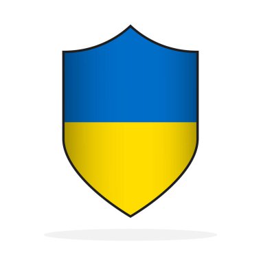 Kalkan şeklinde Ukrayna bayrağı. Kalkan simgesi izole edildi. Ukrayna 'nın kurtuluşu. Ulusal Ukrayna bayrağı. Vektör illüstrasyonu.