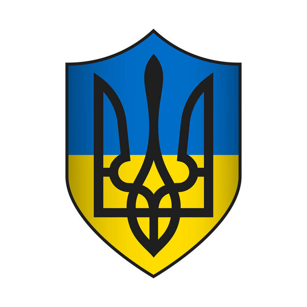 Coat of Arms of Ukraine. Shield with trident icon. National ukrainian flag. Vector illustration.