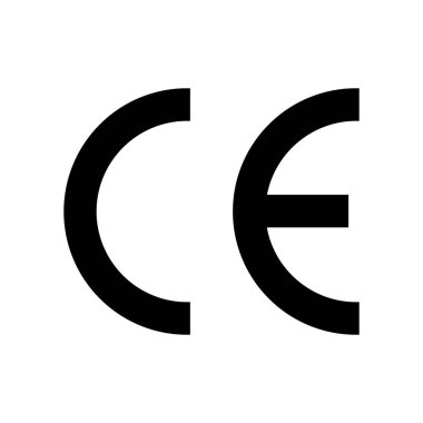 CE işareti sembolü. CE sembolü beyaz arkaplanda izole edilmiş. Siyah vektör simgesi. Avrupa uygunluk sertifikası.