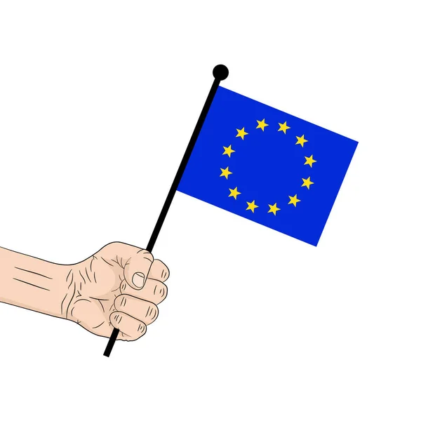 Muž Držící Evropskou Vlajku Vlajka Ruce Vlajka Evropské Unie Vektorová — Stockový vektor