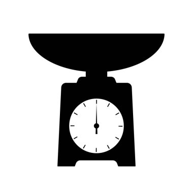 Scales black icon. Household scales. Vector illustration. Scales with measure scale.