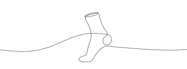 Çorap çizimleri devam ediyor. Çorap tek çizgi ikonu. Bir çizgi arkaplan çiziyor. Vektör çizimi. Çorap siyah simgesi