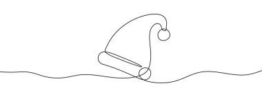 Devamlı Noel Baba şapkası çizimi. Noel şapkası bir çizgi ikonu. Bir çizgi arkaplan çiziyor. Vektör çizimi. Kış şapkası simgesi