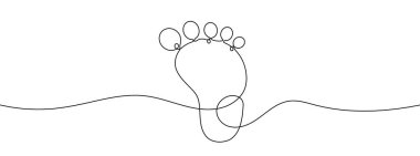 Sürekli insan ayak izi çizimi. İnsan ayak izi bir çizgi ikonu. Bir çizgi arkaplan çiziyor. Vektör çizimi. Adımlar siyah simge