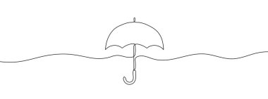 Sürekli şemsiye çizimi. Şemsiye doğrusal simgesi. Bir çizgi arkaplan çiziyor. Vektör çizimi. Şemsiye sürekli satır simgesi