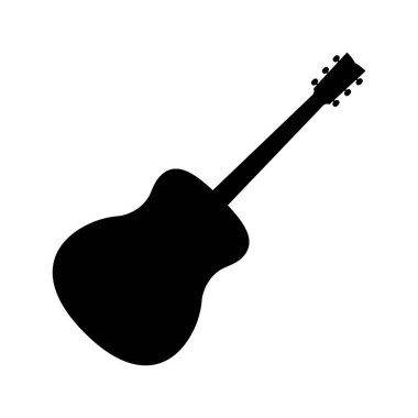 Akustik gitar ikonu. Siyah gitar silueti. Müzik aleti simgesi izole edildi. Vektör illüstrasyonu.