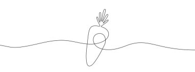 Havuç ikonu çizimleri devam ediyor. Havuç doğrusal simgesi. Bir çizgi arkaplan çiziyor. Vektör çizimi. Havuç sürekli çizgi simgesi