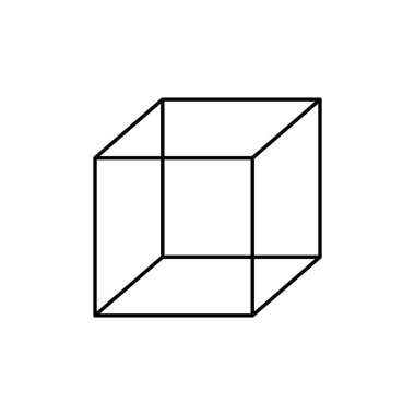 Küp vektör simgesi. Beyaz arka planda küp sembolü. Vektör çizimi. Siyah doğrusal küp simgesi.