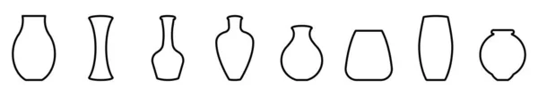 Vázák Sziluettjei Különböző Vázák Vektor Illusztráció Fekete Lineáris Ikonok Váza — Stock Vector