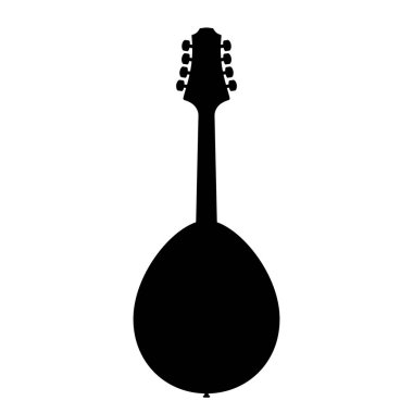 Mandolin simgesi. Siyah mandolin sembolü izole edildi. Müzik aleti ikonu. Vektör illüstrasyonu.