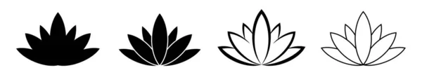 Lotosové Ikony Nastaveny Květinová Silueta Lotosu Lotosové Květinové Logo Vektorová — Stockový vektor