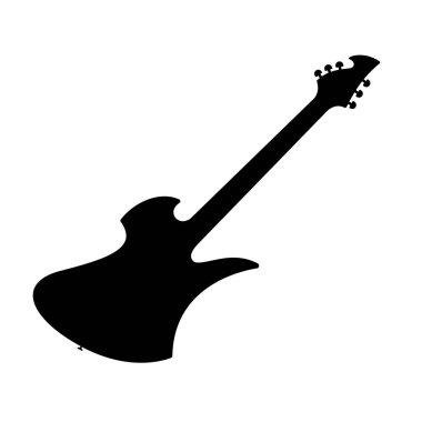 Elektro bas gitar ikonu. Siyah gitar silueti. Müzik aleti simgesi izole edildi. Vektör illüstrasyonu.