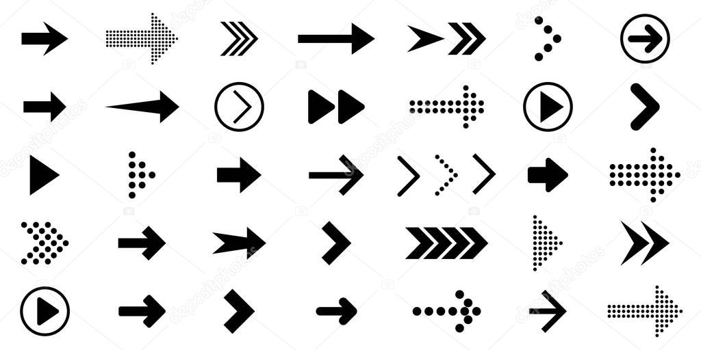 Arrows. Set of different arrows. Black arrow. Vector illustration.