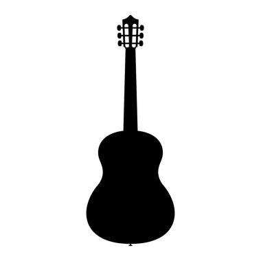 Akustik gitar ikonu. Siyah gitar silueti. Müzik aleti simgesi izole edildi. Vektör illüstrasyonu.