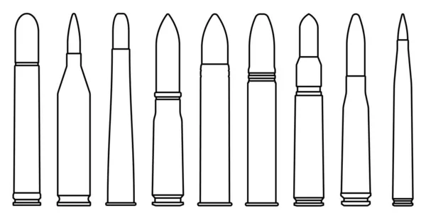 Conjunto Iconos Bala Icono Del Cartucho Diseño Lineal Munición Militar — Archivo Imágenes Vectoriales