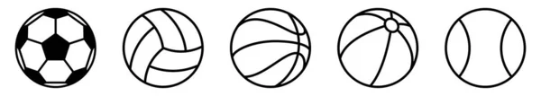 Ball Linear Icons Set Different Ball Icons Sport Symbols Black — Stockový vektor