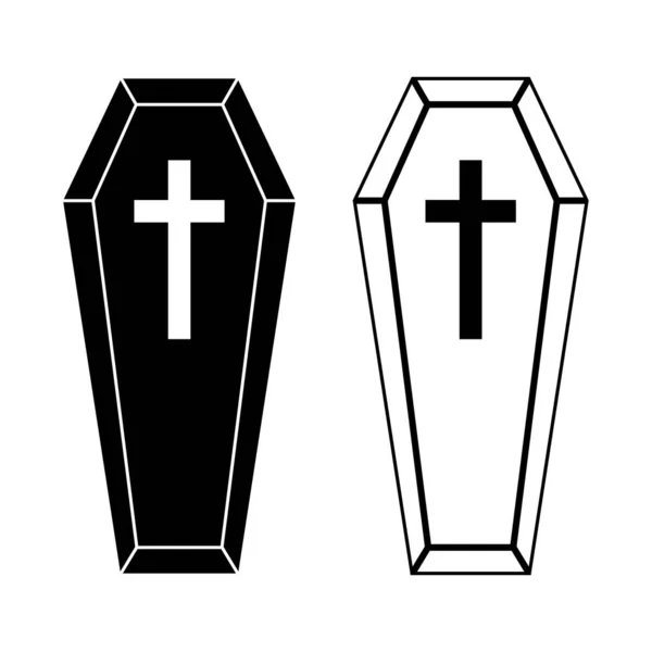 Coffin Icons Set Wooden Coffin Black Icon Cross Coffin Isolated — Stockový vektor