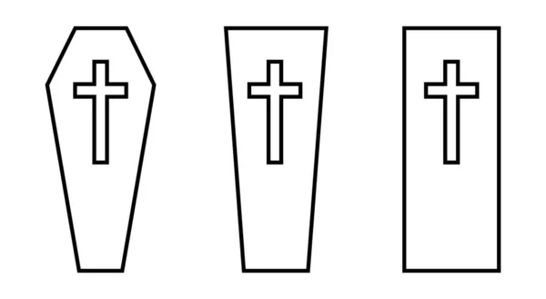 Набор Иконок Гробов Черная Икона Гроба Крестом Изолированная Икона Гроба — стоковый вектор