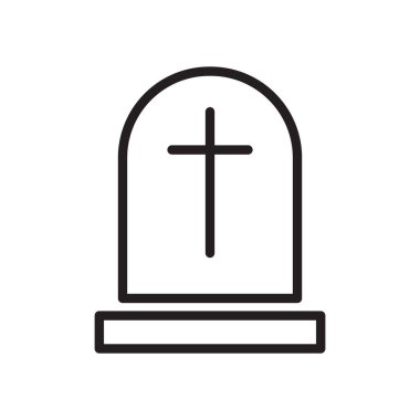 Cemetery gravestone with cross. Linear icon of tombstone. Vector illustration.