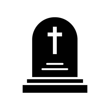 Cemetery gravestone with cross. Black icon of tombstone. Vector illustration.