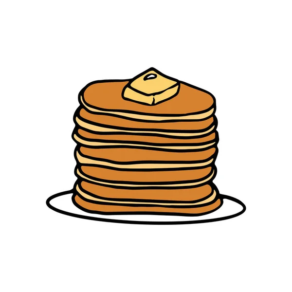 Cute Hand Drawn Pancakes Plate Color Image Pancakes Flat Design — Vetor de Stock