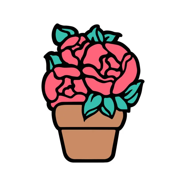 Cute Hand Drawn Flower Pot Color Image Potted Plant Flat — Stockvektor