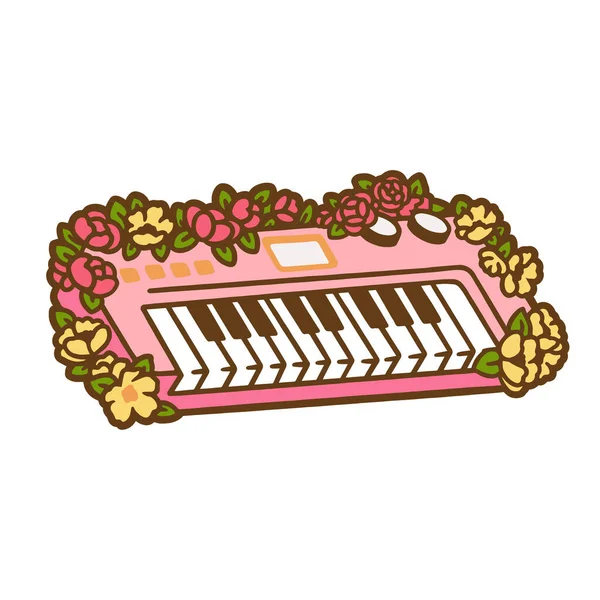 Cute Hand Drawn Synthesizer Flowers Color Image Synthesizer Flat Design — Stockový vektor