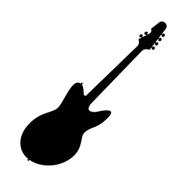 Elektro bas gitar ikonu. Siyah gitar silueti. Müzik aleti simgesi izole edildi. Vektör illüstrasyonu.