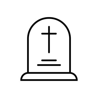 Cemetery gravestone with cross. Linear icon of tombstone. Vector illustration.