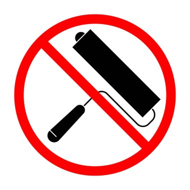 Roller brush ban sign. Painting is forbidden. Prohibited sign of roller brush. Red prohibition sign. Vector illustration