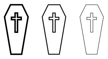 Coffin icons set. Coffin black icon with cross. Isolated coffin icon. Vector illustration.