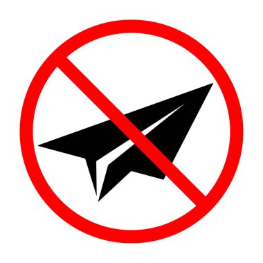 No paper plane sign. Paper plane is forbidden. Prohibited sign of plane. Red prohibition sign. Vector illustration
