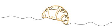 Continuous one line drawing silhouette of croissant. Croissant linear icon. One line drawing background. Vector illustration. Croissant linear background