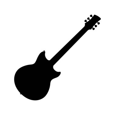 Elektro bas gitar ikonu. Siyah gitar silueti. Müzik aleti simgesi izole edildi. Vektör illüstrasyonu.