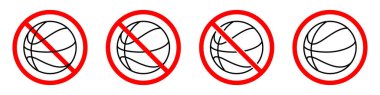 Basketbol yasağı tabelası. Basketbol yasaktır. Basketbolun kırmızı yasaklama işaretleri. Vektör illüstrasyonu