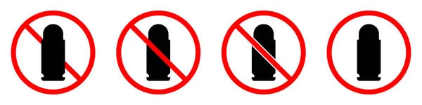 Firma Prohibición Balas Cartucho Está Prohibido Conjunto Señales Prohibición Roja — Archivo Imágenes Vectoriales