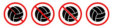 Voleybol yasağı tabelası. Voleybol yasaktır. Kırmızı top yasaklama işaretleri. Vektör illüstrasyonu