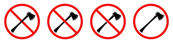 Zakaz Używania Siekiery Axe Jest Zabroniony Zestaw Czerwonych Znaków Zakazu — Wektor stockowy