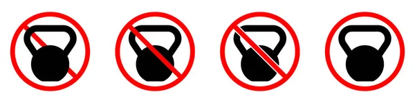 Firma Prohibición Kettlebell Kettlebell Está Prohibido Conjunto Señales Prohibición Roja — Archivo Imágenes Vectoriales