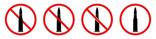 Знак Заборони Куль Картрідж Заборонений Набір Червоних Ознак Заборони Кулі — стоковий вектор