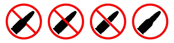弾道標識だ カートリッジは禁止です 弾丸の赤い禁止標識のセット ベクターイラスト — ストックベクタ