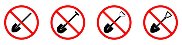 Shovel Ban Sign Shovel Forbidden Set Red Prohibition Signs Shovel — Stock Vector