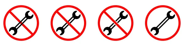 レンチ サインだ レンチは禁止です レンチの赤い禁止標識のセット ベクターイラスト — ストックベクタ