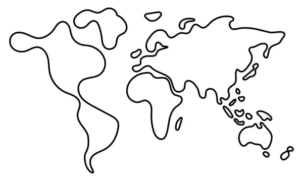 Линейный Рисунок Карты Мира Изображение Карты Мира Векторная Иллюстрация Контур — стоковый вектор