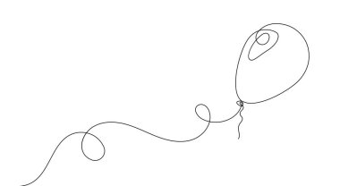 Balonun sürekli doğrusal çizimi. Balon ikonu. Bir çizgi arkaplanı çizdi. Vektör çizimi. Soyut doğrusal arkaplan