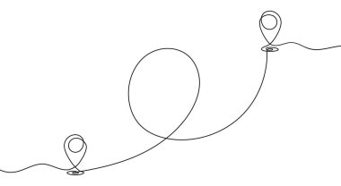 Harita pin çizgisi arkaplanı. Bir çizgi arkaplan çiziyor. Kesintisiz bir rota çiziyoruz. Vektör illüstrasyonu.