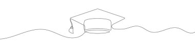 Mezuniyet şapkasının sürekli çizgisel çizimi. Mezuniyet şapkası ikonu. Tek satırla çizilmiş soyut arkaplan. Vektör illüstrasyonu.