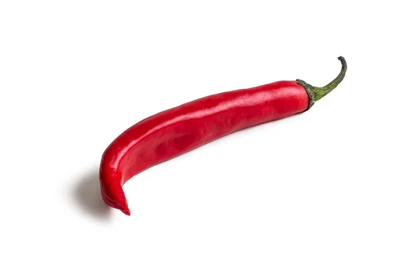 Pod Aus Roter Chilischote Mit Getrocknetem Grünen Stiel Isoliert Auf — Stockfoto