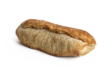 Altın kabuklu İtalyan ciabatta ve beyaz arka planda izole edilmiş hassas hava hamuru.